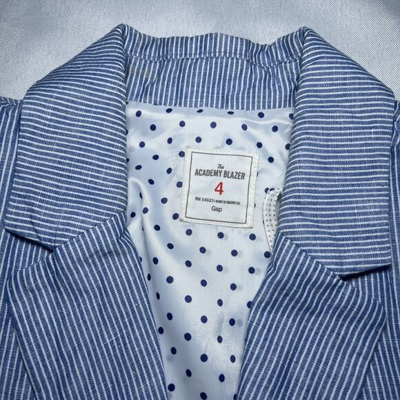 GAP The Academy Blazer Size 4 Linen Blend Blue Railroad Stripe Womens Career - Picture 2 of 8